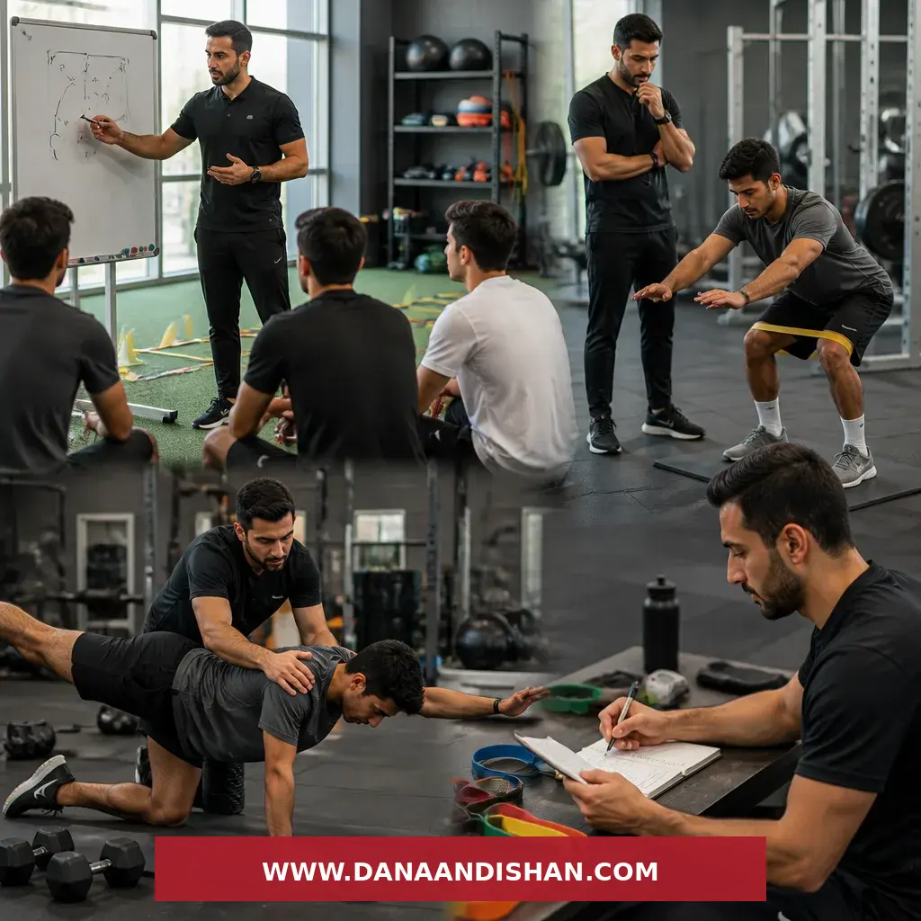 مربی ورزشی در حال اصلاح فرم حرکت ورزشکار