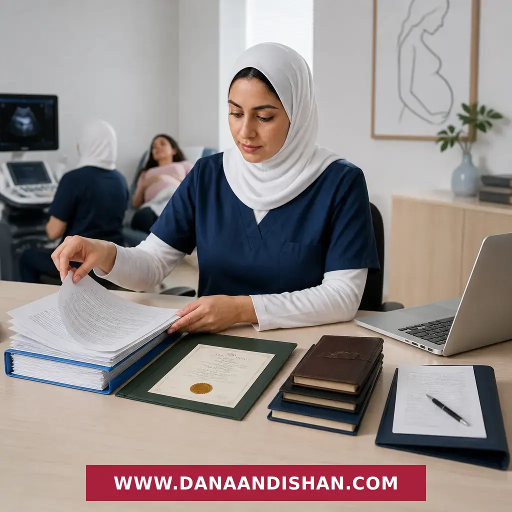 نمای فرایندی از ارزیابی پرونده و پیشنهاد شغلی ماما برای کار در عمان