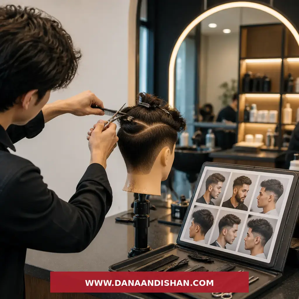 اجرای مهارت آرایشگری مردانه در سالن حرفه‌ای