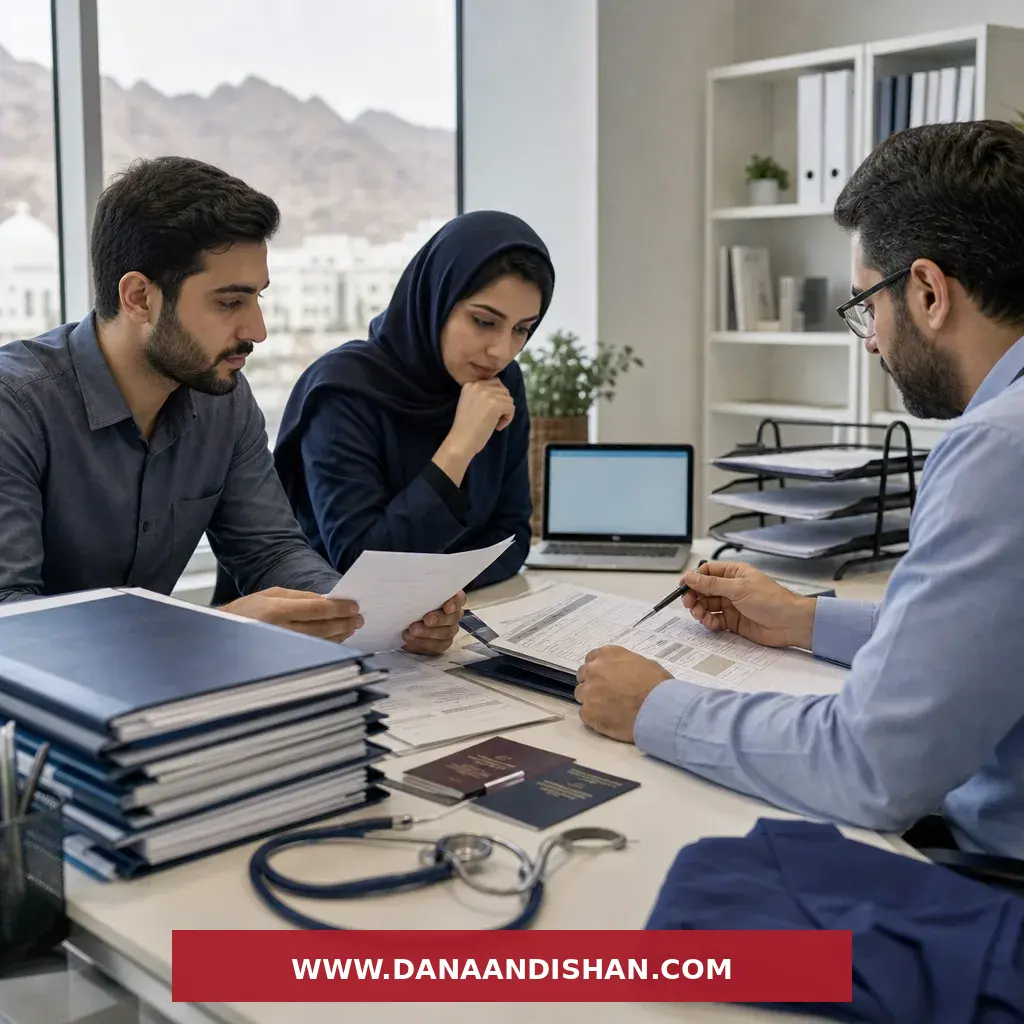 نمای مفهومی از آماده‌سازی مدارک و ثبت حرفه‌ای کارشناس تغذیه برای عمان