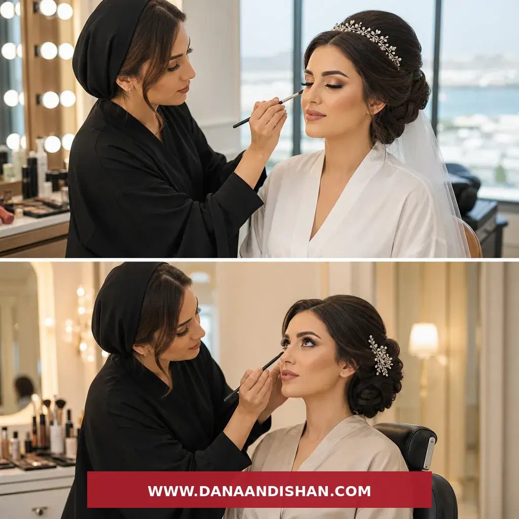 بررسی نمونه کار میکاپ عروس برای عمان با نمایش جزئیات پوست و نمای کامل آرایش
