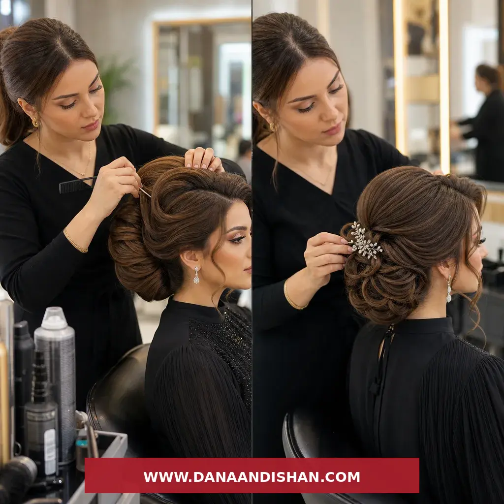 اجرای واقعی شینیون خلیجی با حجم تاج و فینیش تمیز